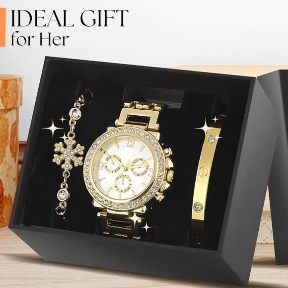 Women's Watch with Gold Bracelet Set, Gold Watches for Women, Gold Bracelets for - Picture 6 of 6